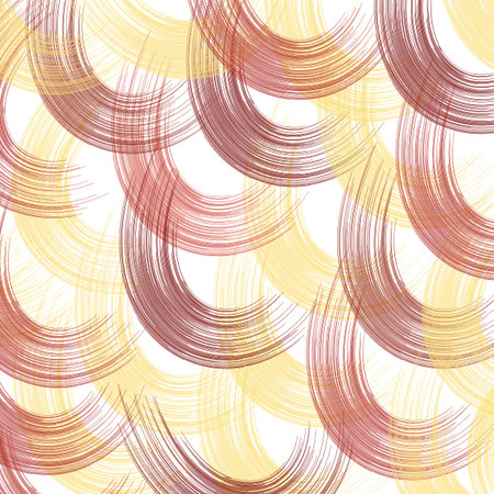Half circle or Curve shapes decorative seamless pattern. Roun shapes of halftone point endless ornament for textile print. Tileable background geometry curve shape in yellow and chocolate colour.の写真素材