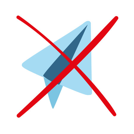 Paper aeroplane prohibited sign. Handmade Paper airplanes fly ban symbol with red cross sign. 3d illustration of sign boardの写真素材