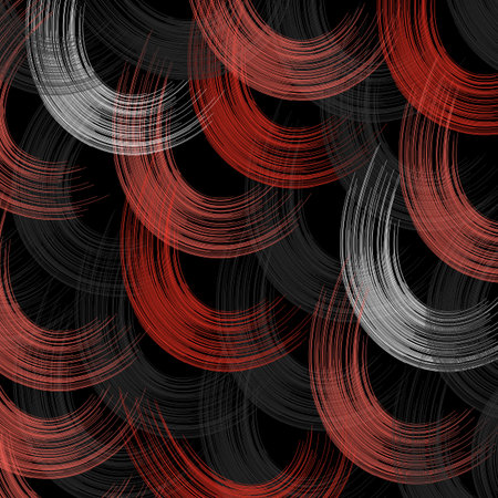 Split Curves Striking Seamless Pattern Trend Red Black Abstract Background. Latest Half Tone Art Illustration for Modern Textile Print. Repetitive Graphical Abstraction for Stylish Wallpaperの写真素材