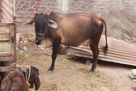 Black cow close up from different angles view.の写真素材