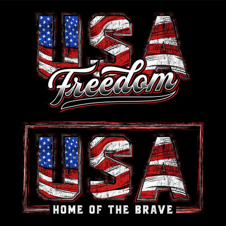 USA set with flag vector design - for tshirt, wallpaper, backgroundのイラスト素材