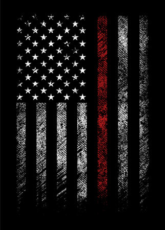 grunge usa firefighters flag with thin red line vector designのイラスト素材