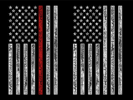 grunge USA firefighters flag with thin red line vector designのイラスト素材