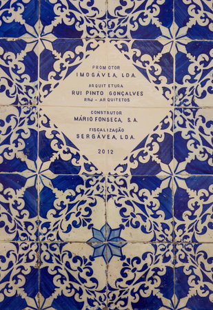 LISBON PORTUGAL - MAY 01, 2016: Traditional ceramic decorative tiles covering the inside walls of building in Lisbon, Portugalのeditorial素材