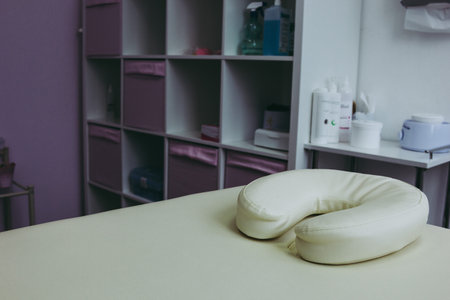 Rack at the beauty salon in white and pink colorsの写真素材