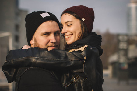 Attractive hipster couple. Outdoor shootの写真素材