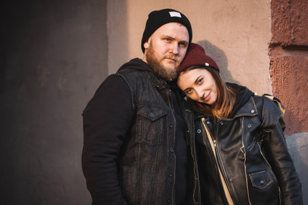 Attractive hipster couple. Outdoor shootの写真素材