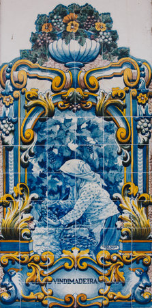 PINHAO, PORTUGAL - APRIL 29, 2016: Azulejos at Railway station of Pinhao, Douro Valleyのeditorial素材