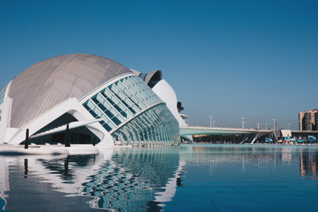 VALENCIA, SPAIN - APRIL 26, 2016: City of arts and sciences designed by Santiago Calatrava architect in Valencia.のeditorial素材