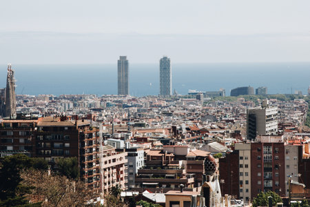 Panoramic aerial view of Barcelona, Spainの写真素材