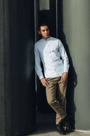 Young mixed race man outsideの写真素材