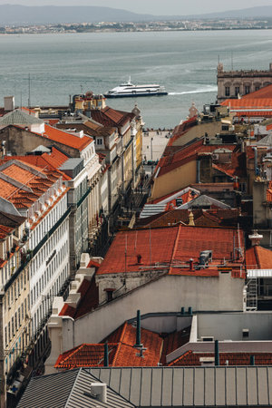 Panoramic aerial view of Lisbon, Portugalの写真素材