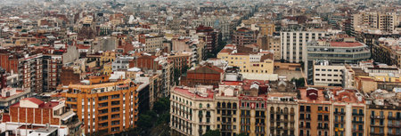 Panoramic aerial view of Barcelona from the top of Sagrada Familiaの写真素材