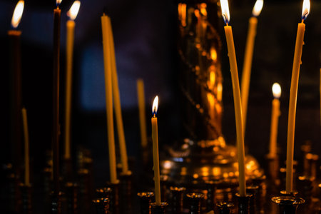 Burning candles in the churchの写真素材