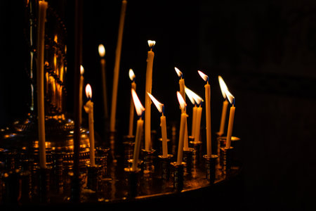 Burning candles in the churchの写真素材