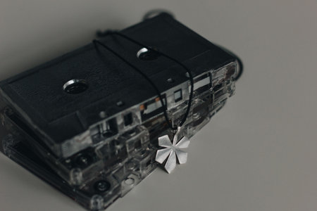 Silver chestnut leaf shape pendant on cassettesの写真素材