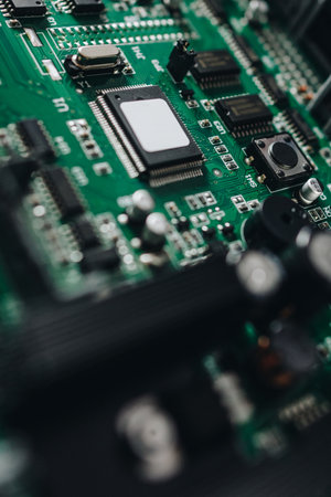Close-up of green electronic circuit board