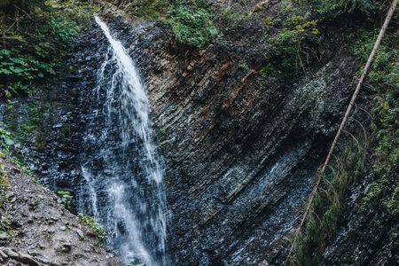 Mountain waterfall Huk in The Carpathians, Ukraine