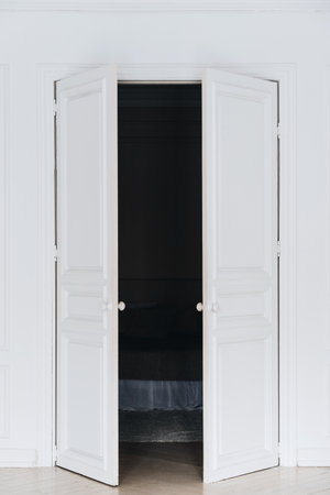 Modern interior with white wooden doorの写真素材