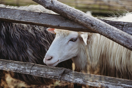 Close up portrait of a sheep in a meadowの写真素材