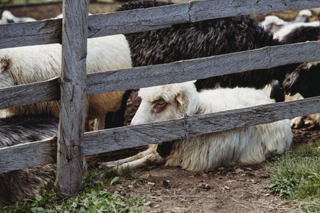 Portrait of a sheep in a meadowの写真素材