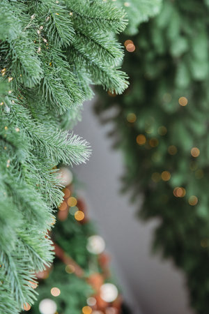 Christmas background with decorated Christmas treeの写真素材
