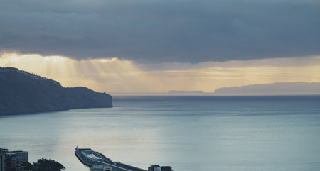 Sunrise over the Atlantic ocean in Funchal, Madeira island, Portugal