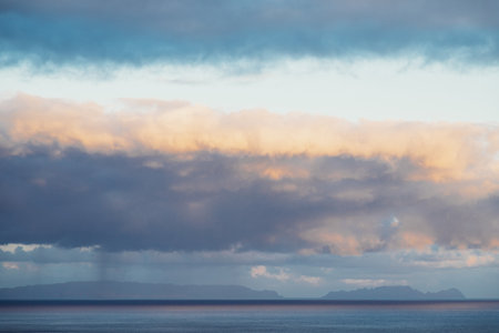 Sunrise over the Atlantic ocean in Funchal, Madeira island, Portugalの写真素材