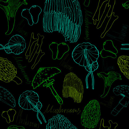 Seamless pattern with fluorescent mushroomsのイラスト素材