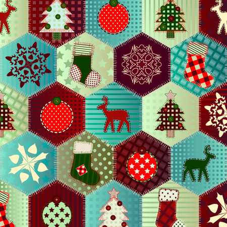 Patchwork background with Christmas symbolsの写真素材
