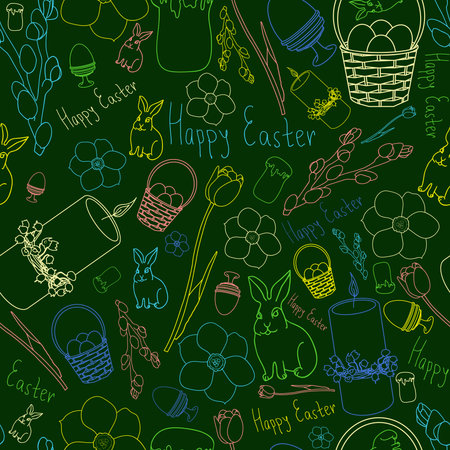 Easter linear seamless pattern with holiday symbolsのイラスト素材