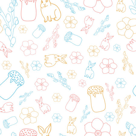 Easter linear seamless pattern with holiday symbolsのイラスト素材