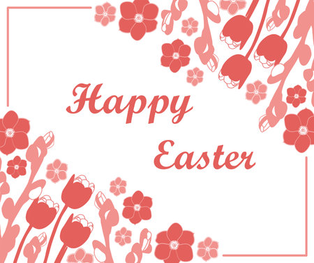 Easter linear greeting card with pink tulipsのイラスト素材