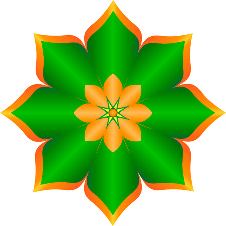 vector abstract flower logo in green-orange with a star in the centerのイラスト素材