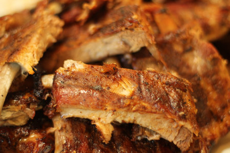 barbequed ribs up closeの写真素材