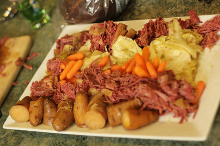 corned beef and cabbage meal platterの写真素材