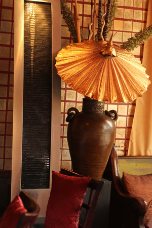 Asian Thai scene with umbrellaの写真素材