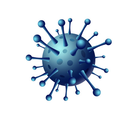 Model of coronavirus or the other virus blue color on the whiteの写真素材