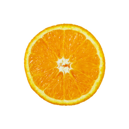 Slice of orange isolated on white backgroundの写真素材