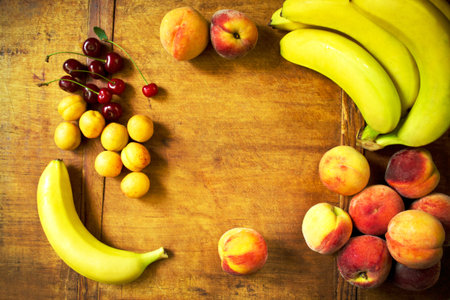 Frame with fresh fruitsの写真素材