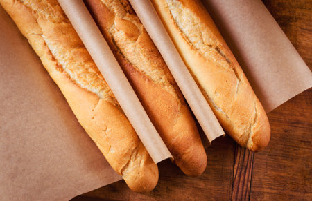 Fresh French baguettes from bakeryの写真素材