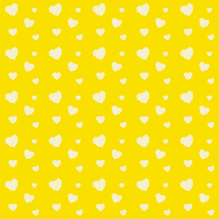 Valentines day pattern with many hearts from white rose petals on yellow backgroundの写真素材