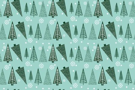 Cartoon Christmas trees seamless vector pattern. Pattern is suitable for postcards, fabric, wrapping paper or posters.のイラスト素材