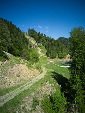 Mountain landscape on a sunny summer dayの写真素材