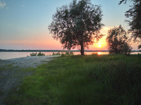 Sunset over the riverの写真素材