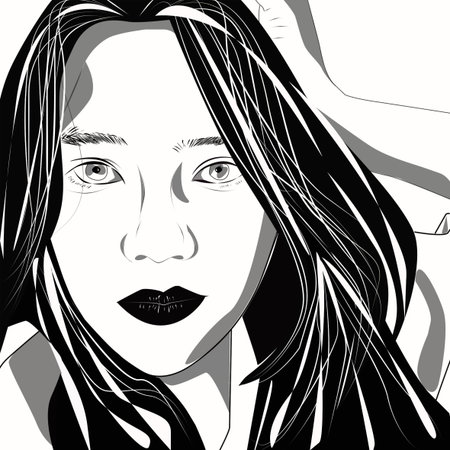 face line art beautiful girl long hairの写真素材