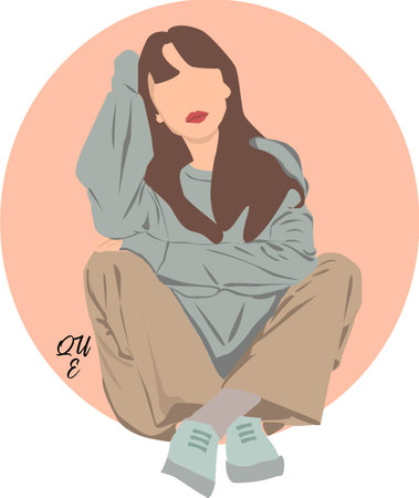 girl illustration sit on the groundの写真素材