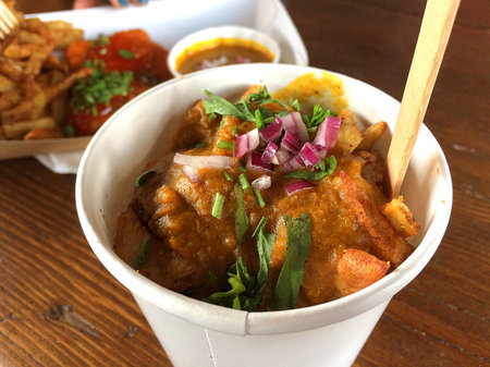 Delicious Indian street food with red onion and parsleyの写真素材