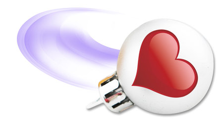 Red heart on the chrismas ballの写真素材