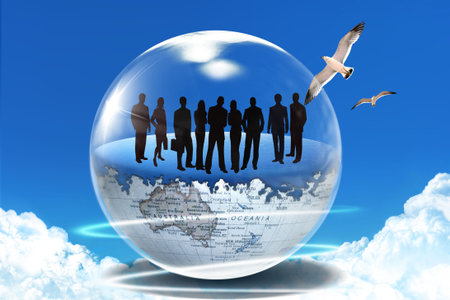 Here you can see the half of Earth and people thereの写真素材